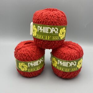Phildar Recif 333 RED 100% Cotton Yarn 50g 1.75 oz Lot of 3 Nubby Textured